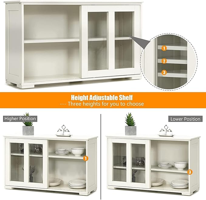 Byroce Sideboard Buffet Cabinet, Stackable Storage Coffee Bar Cabinet w/Adjustable Shelf & Glass Sliding Doors, Wood Cupboard Credenza Console Table for Kitchen Dining Living Room (1, Antique White)