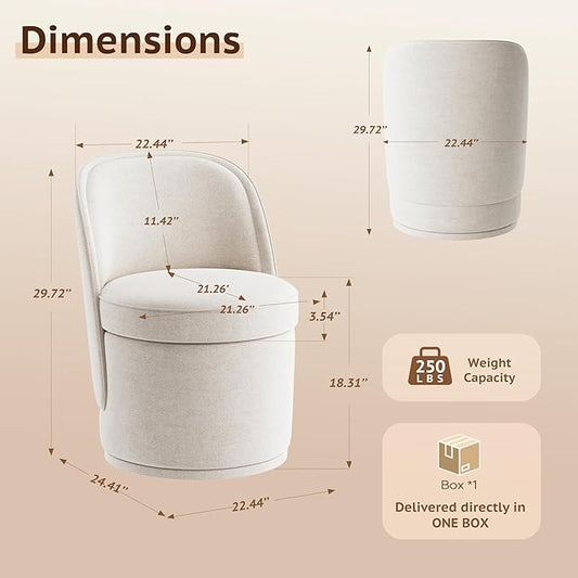 Swivel Accent Chair, 360° Swivel Chair with Hidden Storage, Vanity Chairs, Modern Small Barrel Swivel Armchair for Living Room/Bedroom, Beige