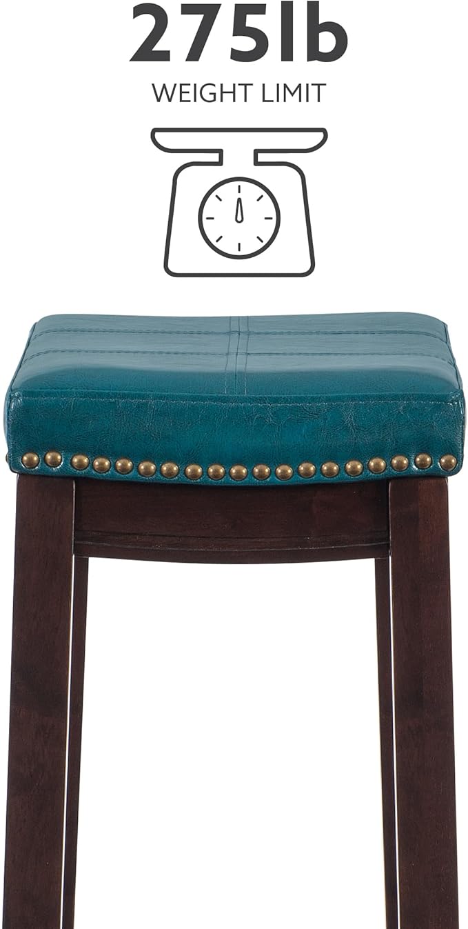 Linon Carson Blue Backless Bar Stool, Brown