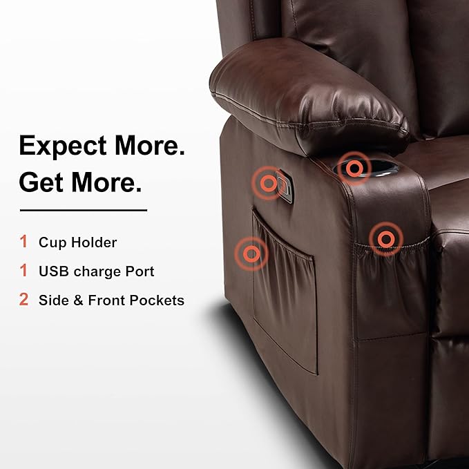 MCombo Zero Gravity Loveseat Recliner with with Console, Heat and Massage, Power Reclining Sofa for Living Room, Faux Leather 6095 (Dark Brown, Loveseat Recliner with Console)