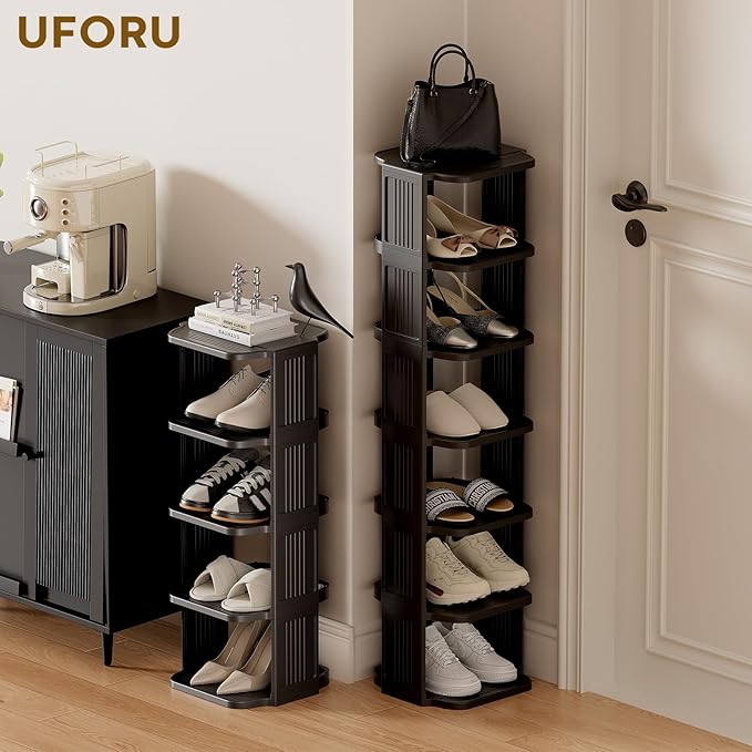 Vertical Shoe Rack, 9-Tier Plastic Stackable Storage Shelf for Small Closets and Narrow Spaces, Compact Free Standing Shoe Racks for Entryway Bedroom Dormitory