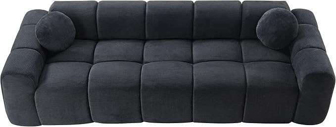 98.4-Inch Oversized Boneless Cloud Couches Deep Seat Foam Sofa Couch with 2 Round Toss Pillows, Luxury Corduroy Upholstered 3 Seat Tufted Loveseat, Cloud Sofa in a Box