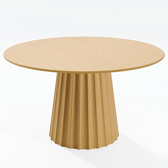 Casaphoria 52" Round Dining Table, Modern Wood Kitchen Table with Cone Shaped Strip Concave Base for Living Room & Dining Room, Easy Assembly Farmhouse Furniture for 4-6, Oak
