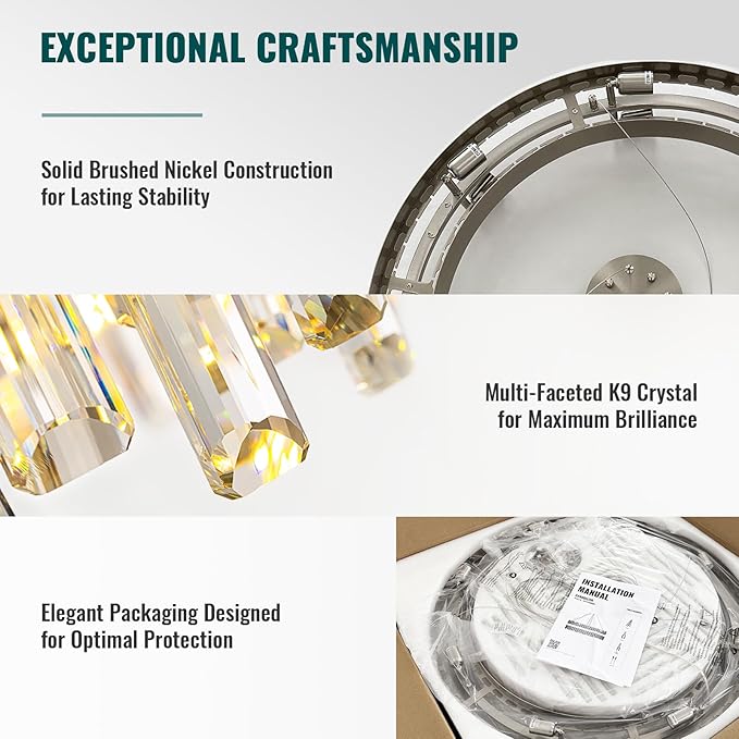 Siljoy Modern Crystal Chandelier, 20-Light Luxury Large Nickel 2-Tiers Raindrop Chandelier, Adjustable Flush Mount Pendant Ceiling Light for Living Dining Room Foyer Entryway D39.4''
