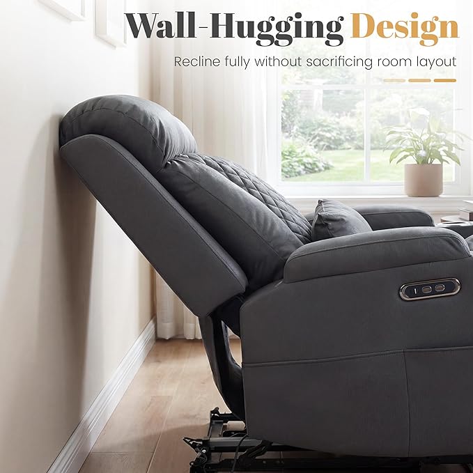 2-Piece Power Reclining Sofa Set, 3-Seater Sofa with Drop-Down Console & 2-Seater Loveseat, Zero Wall Hugger Electric Recliner Couch with Adjustable Headrest, AC Outlets (Gray, Loveseat)