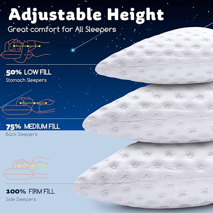 KUCEY Cooling Side Sleeper Pillow for Neck and Shoulder Pain, Luxury Shredded Memory Foam Curved Bed Pillows for Sleeping Set of 1- Adjustable King Size- Washable Cover Crescent White