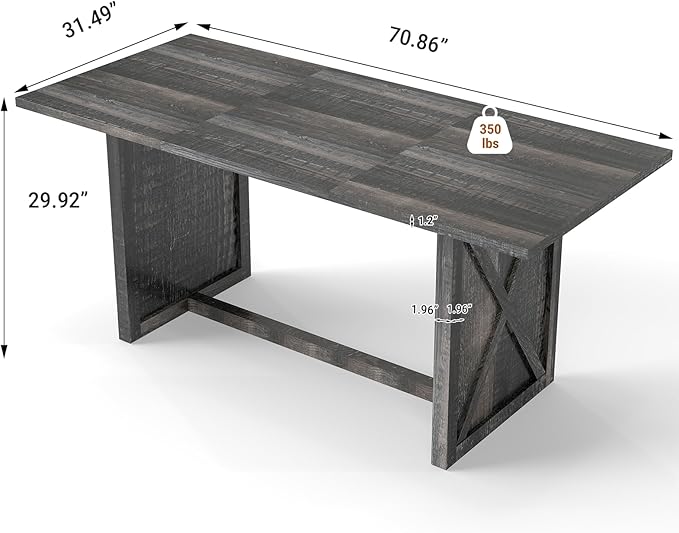 Rovibek 70.87" Wooden Dining Table for 6-8 People - Farmhouse Rectangular Kitchen Table, Rustic Grey Dining Room Furniture for Restaurant & Living Room