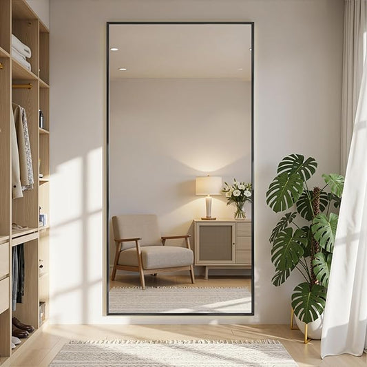 Full Length Mirror, 79"x32" Full Body Mirror, Floor Mirrors with Stand, Body Mirrors Standing Hanging Leaning Against Wall,Aluminum Frame Mirrors for Bedroom Cloakroom,Living Room,Black