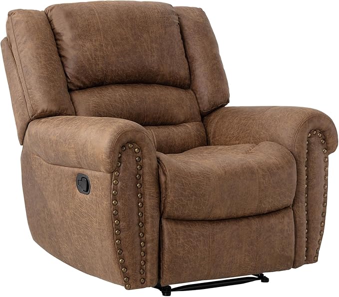 EBELLO Faux Leather Manual Recliner Chair, Classic Single Reclining Chair with Comfortable Armrest and Backrest, Furniture for Living Room, Bedroom, Brown