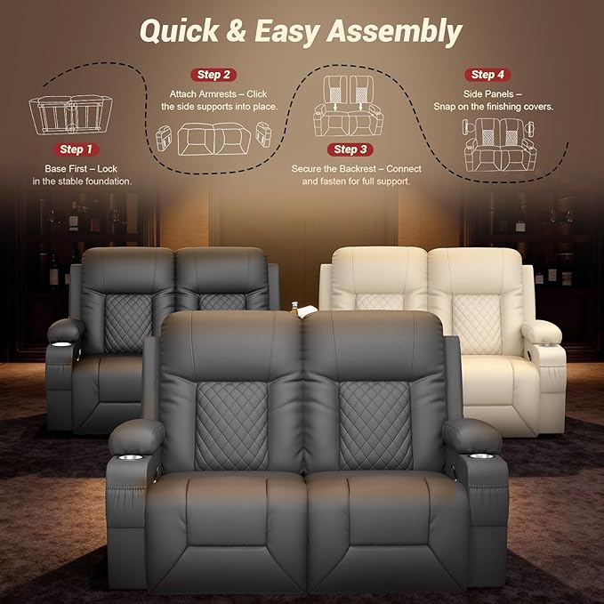 FURNIMAT 2026 Fabric Loveseat Recliner Sofa, 2 Seater Reclining Loveseat Sofa, RV Loveseat Couch, Modern Recliner Chair for Living Room, with Cup Holder and 2 Cell Phone Holders, USB Ports, Gray