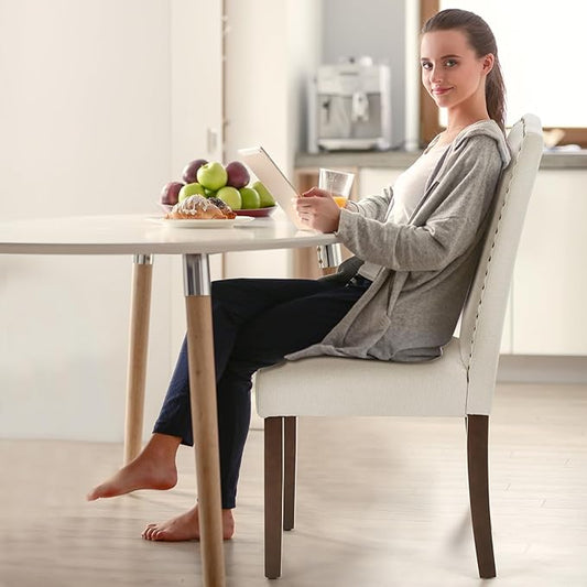 DUMOS Dining Chairs Set of 6, Moden PU Kitchen Table Chairs with Wooden Legs and Padded Seat for Dining Room/Kitchen/Living Room/Restaurant, Beige