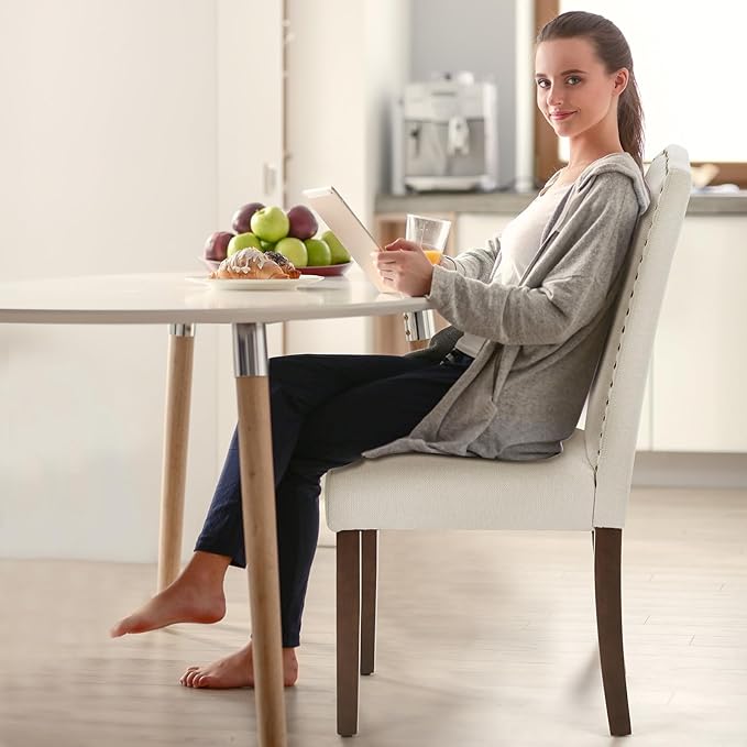DUMOS Dining Chairs Set of 2, Moden Kitchen Table Chairs with Wooden Legs and Padded Seat for Dining Room Kitchen Living Room Restaurant, Beige