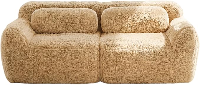 80.4-Inch Boneless Love Seat Couches in a Box, Modern 2 Seat Floor Modular Foam Cloud Sofa Faux Fur Loveseat Couch W/Angle Armrests for Home Apartments Bedroom