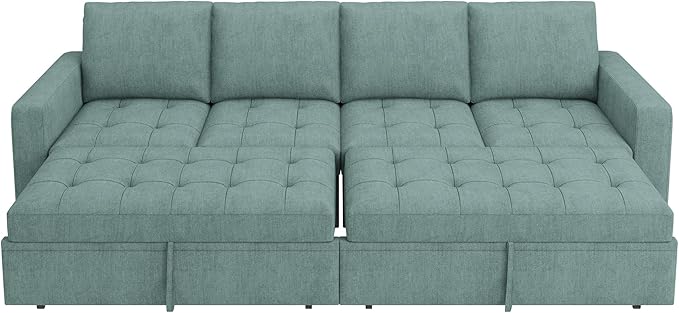 HONBAY Modular Sectional Sleeper Sofa with Pull Out Couch Bed, Convertible Sectional Couches for Living Room,Blue