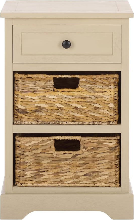 SAFAVIEH Home Collection – Carrie Sand 3-Drawer Storage Side Table, Mixed-Material Cottage Design, Fully Assembled (AMH5700J)