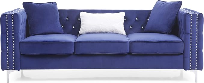 Glory Furniture Paige Sofa, Blue. Living Room Furniture, 30" H x 86" W x 34" D
