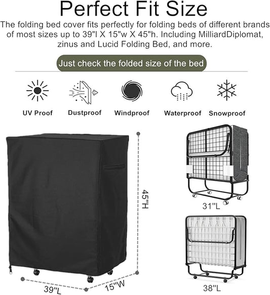 Falezern 38 in Adjustable Rollaway Bed Cover, Waterproof and Dustproof, with Zipper and Elastic Drawstring, Thickened Storage Cover for Folding Cot