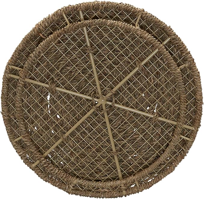 Household Essentials Handwoven Seagrass Barrel Wicker Storage Basket Side Table, Natural