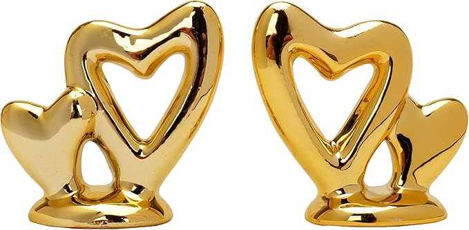Gold Small Animal Statue Heart Statue Decor Modern Style Ceramic Gold Heart Animal Figurines Statues for Home Decor Accents Living Room Office Table Bookshelf Desk Bedroom Decorative Objects
