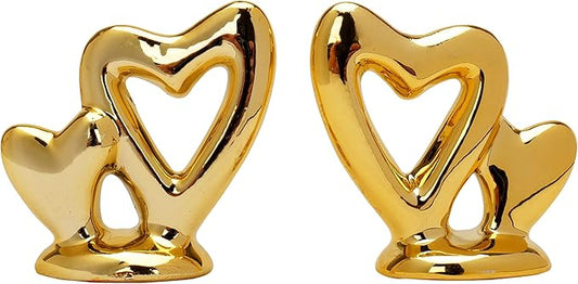 Gold Small Animal Statue Heart Statue Decor Modern Style Ceramic Gold Heart Animal Figurines Statues for Home Decor Accents Living Room Office Table Bookshelf Desk Bedroom Decorative Objects
