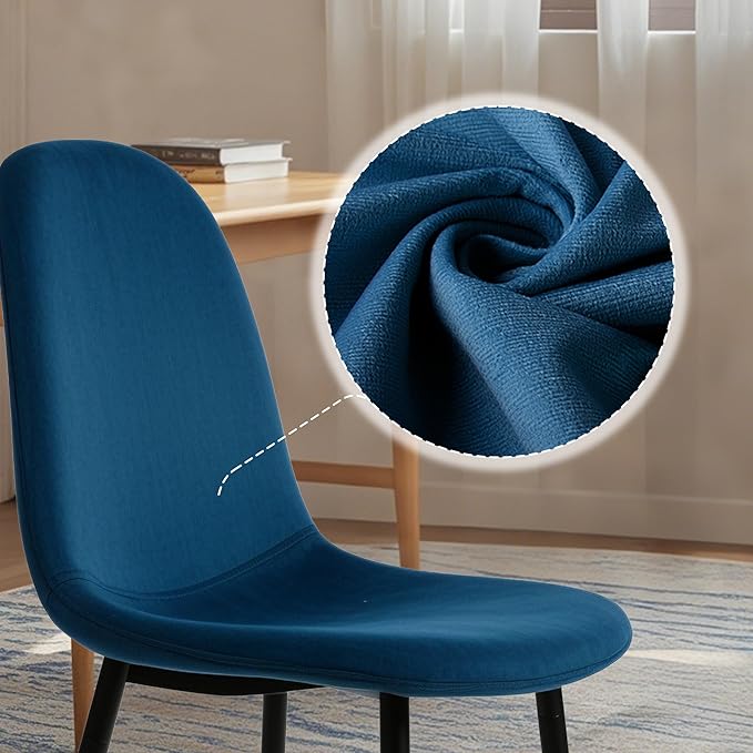 CangLong Modern Velvet Chairs with Metal Legs for Living, Bedroom, Restaurant, Dining Room, Set of 4, Dark Blue