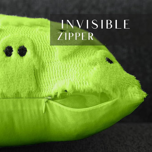DFXSZ Halloween Pillow Covers 16x16 inch Set of 2 Green Ghost Throw Pillow Cases Soft Plush Faux Fur Wool Couch Cushion Case for Chair Sofa Bedroom Living Room Home Decor PTK03Y16