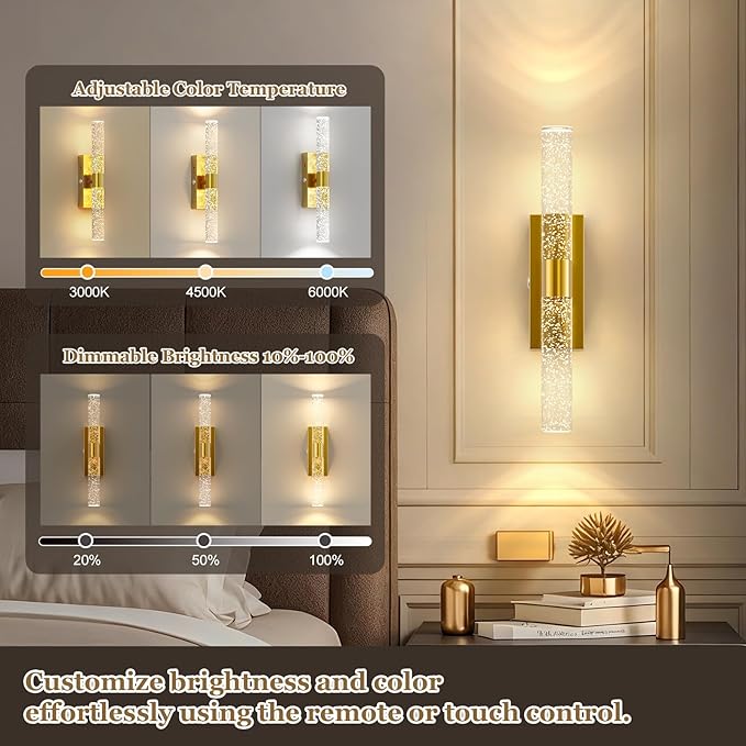 20000mAh Battery Operated Wall Sconces: 17 Inch Rechargeable Wall Lights Set of 2 with Arylic Shade - 3000K-6000K Dimmable Wireless LED Wall Lamp with Remote for Bedroom Bathroom Hallway Living Room