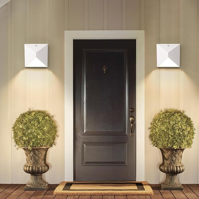 QQCherry Outdoor Light Fixtures Wall Mount Dusk to Dawn, Porch Lights with 3 Lighting Mode(3000K/4000K/5000K), Waterproof Exterior Outdoor Wall Lights for House Front Door Patio Garage(White)