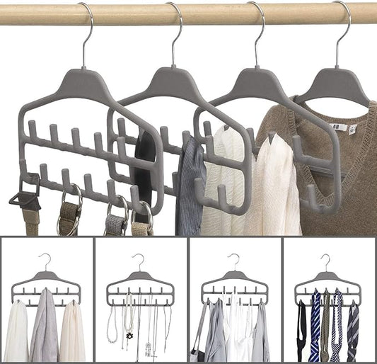 ELONG HOME Belt Hanger 2 Pack, Sturdy Belt Organizer with 360 Degree Swivel, Tie Rack with 11 Large Belt Hooks for Closet, Non Slip Rubberized Belt Rack, Gray
