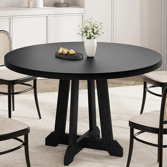 IDEALHOUSE Round Dining Table for 4, 47 Inches Dining Room Table with Wooden Base, Kitchen Table with Circle Tabletop, Dinner Table for Dining Room, Kitchen, Living Room, Black