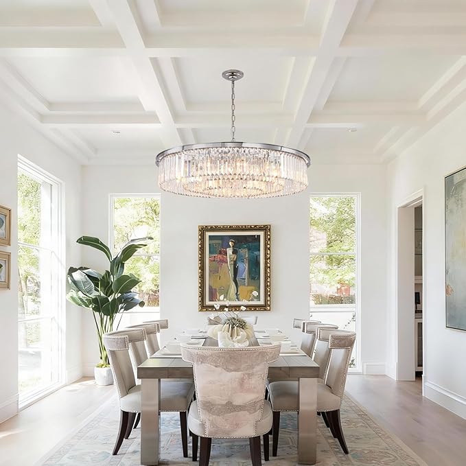 Large Crystal Chandelier Modern Luxury Pendant Ceiling Lights Fixture for Dining Living Room 18-Lights 3-Tier Raindrop Chandeliers Lighting (Chrome, Dia 39 Inch)