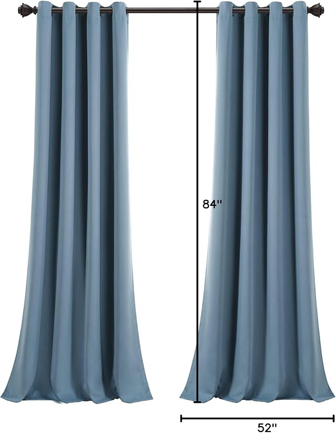 Lush Decor Insulated Grommet Blackout Window Curtain Panels, Pair, 52" W x 84" L, Dusty Blue - Classic Modern Design - Chic Window Decor - Long Curtains For Living Room, Bedroom, Or Dining Room
