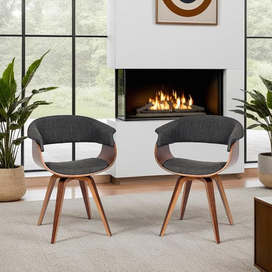 Armen Living Summer Modern Chair In Charcoal Fabric and Walnut Wood