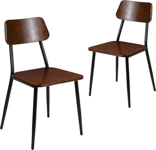 Flash Furniture Lincoln Stackable Industrial Dining Chair with Gunmetal Steel Frame and Rustic Wood Seat, Set of 2