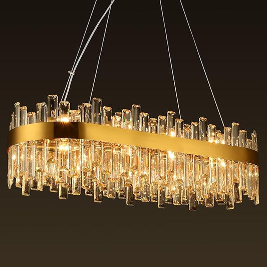 Gold Crystal Chandeliers for Dining Room, 20 Lights Modern Oval Chandelier for Lining Room, Rectangular Crystal Pendant Light Fixture for Kitchen Island Bar L36 Inch