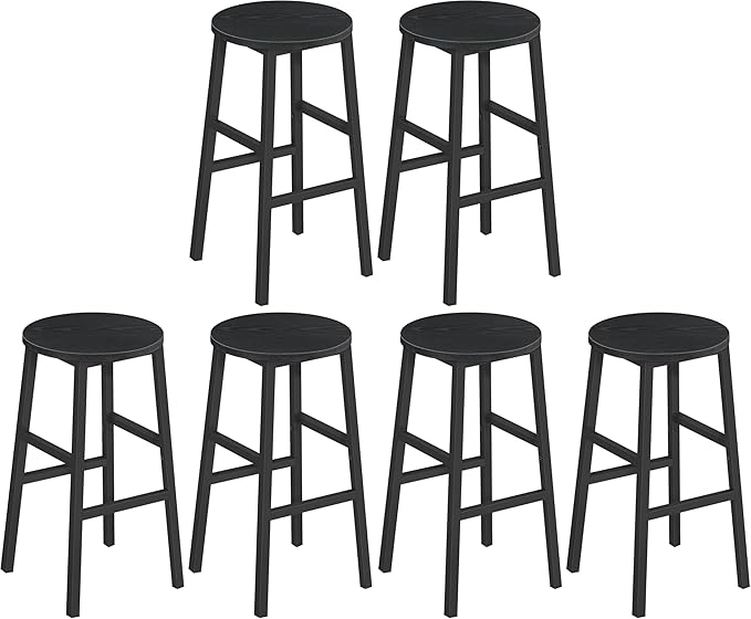 Bar Stools, Set of 2 Round Bar Chairs with Footrest, 24.4 Inch Kitchen Breakfast Bar Stools, Industrial Bar Stools, Easy Assembly, for Dining Room, Kitchen, Black BAHB0201 (Pack of 3)