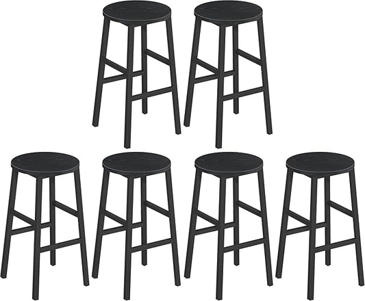 Bar Stools, Set of 2 Round Bar Chairs with Footrest, 24.4 Inch Kitchen Breakfast Bar Stools, Industrial Bar Stools, Easy Assembly, for Dining Room, Kitchen, Black BAHB0201 (Pack of 3)