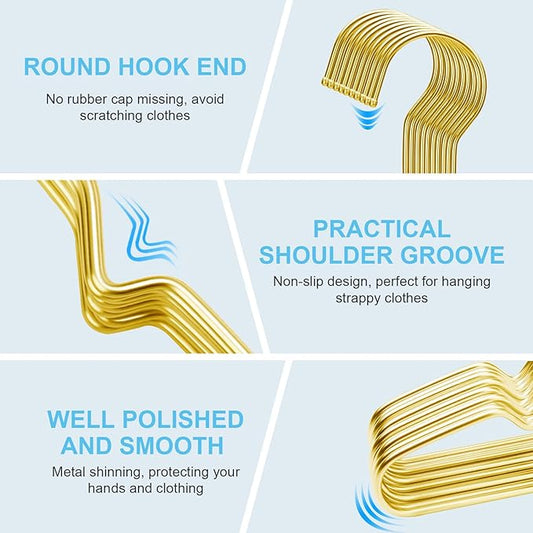 Clothes Hangers 50 Pack Coat Hangers Wire Hangars Bulk Metal Hanger Non Slip Heavy Duty Clothing Hangar Space Saving Thin Hangars Stainless Steel Hanger for Clothes, 16.5 Inch Gold