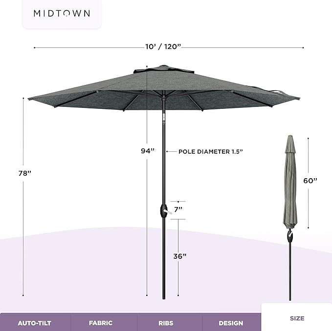 Midtown Umbrellas The Lean Patio Umbrella (Terylast Fabric - Greige, 10 Foot)