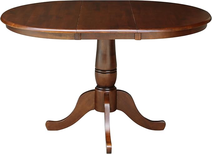 International Concepts 36" Round Top Pedestal Ext Table With 12" Leaf And 4 X-Back Chairs, Espresso
