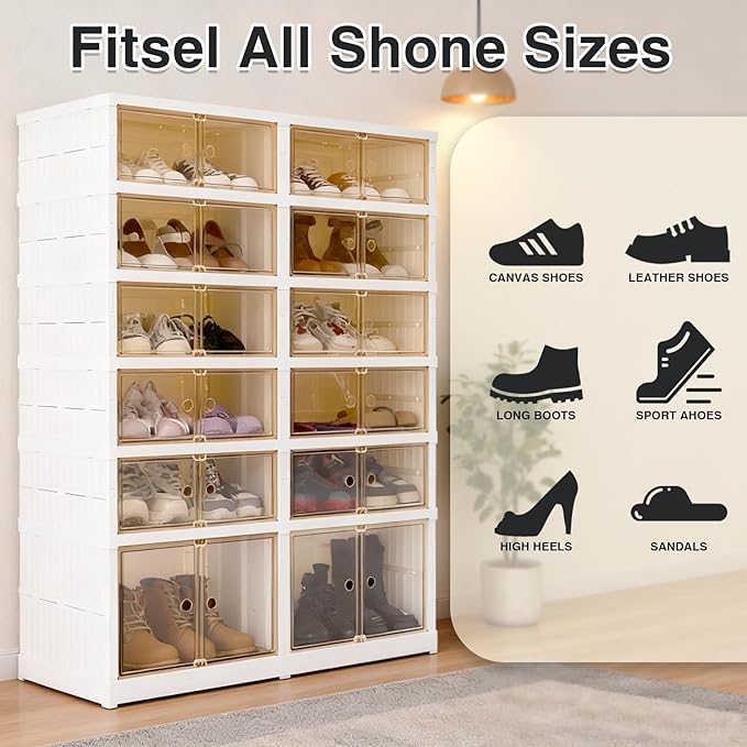 SAYMA Collapsible Shoe Rack Organizer Foldable Shoe Cabinet, Large Plastic Folding Shoes Rack with Doors, Easy Assembly Shoe Cabinet for Entryway (6 Tiers-24 Pairs)