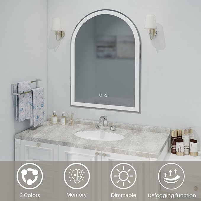 Simple Deluxe 24x36 inch Arched Mirror for Bathroom Vanity Mirror or Wall Decor, Arch Mirror Brushed Metal Frame, Wall Mounted Mirror for Bathroom LivingRoom Bedroom Entryway(24''×36'')