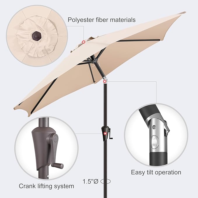 7.5ft Outdoor Patio Umbrella - Table Umbrella Waterprool UV Protection, Sombrillas de Patio with Push Button Tilt, Sun Umbrella for Pool, Porch, Garden, Deck, Backyard (Beige)