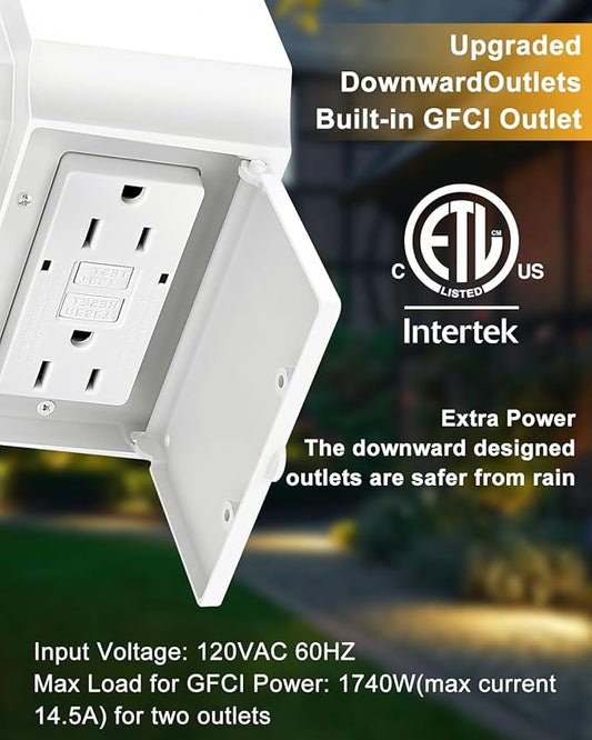 Redluck 2 Pack White Porch Lights with GFCI Outlet, Dusk to Dawn Motion Sensor Outdoor Lights, 3 Lighting Modes Exterior Light Fixture, Waterproof Anti-Rust Alunmium Outside Light for Patio Entryway