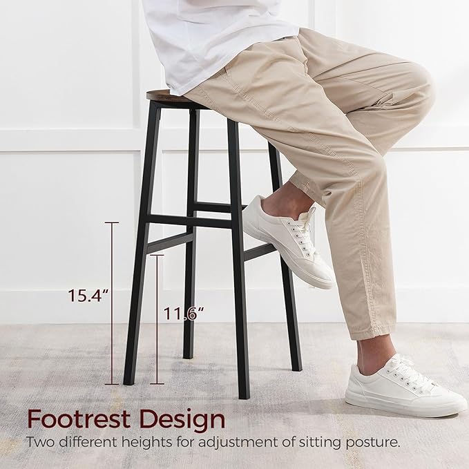 Bar Stools, Set of 2 Round Bar Chairs with Footrest, 28 Inch Kitchen Breakfast Bar Chairs, Industrial Bar Stools, Easy Assembly, for Dining Room, Kitchen, Rustic Brown BAHR02701 (Pack of 3)