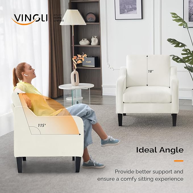 VINGLI Mid Century Modern Accent Chairs Set of 2, Comfy Armchair Chenille Sofa Upholstered Side Reading Chair for Living Room, Bedroom, Play Room, Apartment, Office