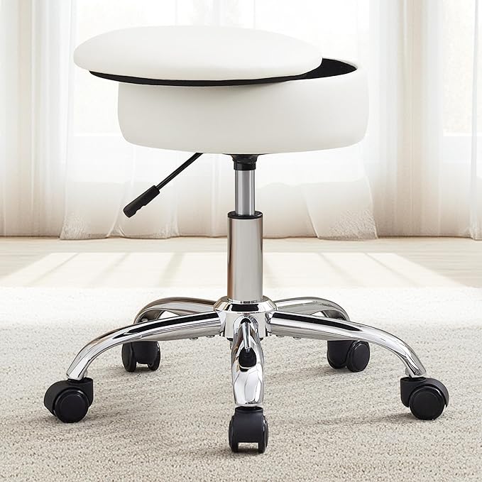 Adjustable Vanity Stool with Storage Rolling Vanity Chair with Wheels Swivel Vanity Stool Chair for Vanity Makeup Stool White