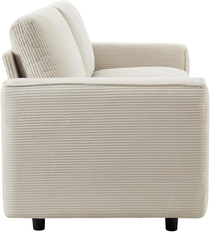AC Pacific Derek 3 Piece Modern Corduroy Couches for Living Room, Tufted Sofas with Plush Upholstery, High-Density Foam, Sleek Black Legs, Durable Wooden Frame, Sofa, Loveseat and Chair Set, Beige