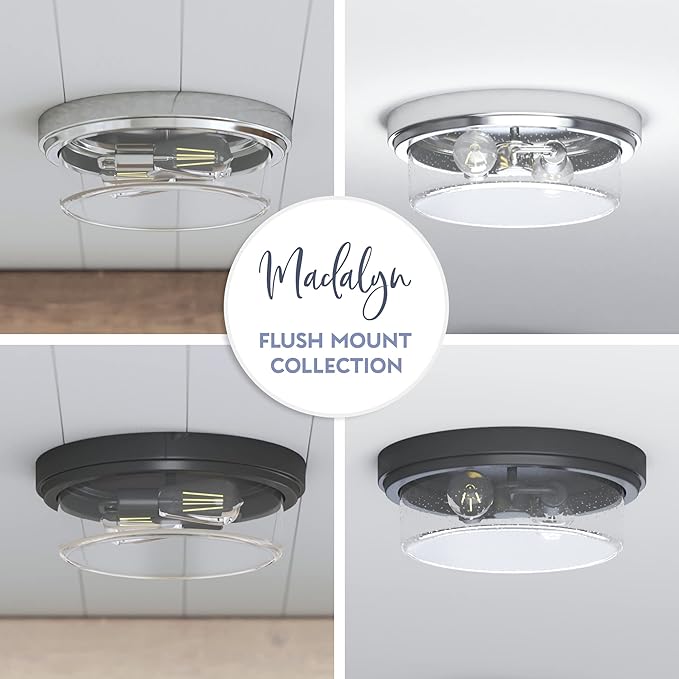 Prominence Home Madalyn 13" Brushed Nickel Flush Mount Clear Square Glass Drum Ceiling Light - 51540-01