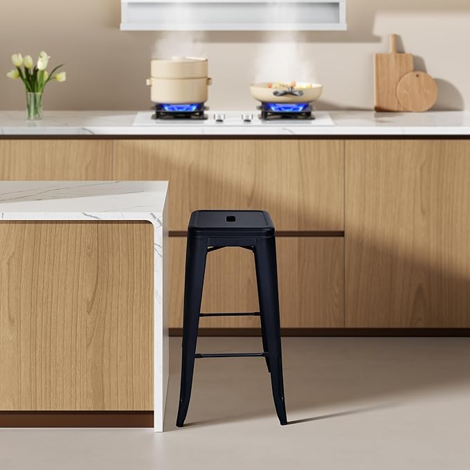 Elevon 30 Inches Metal Bar Stools, High Backless Stools, Indoor Outdoor Stackable Kitchen Stools, Set of 4, Graphite